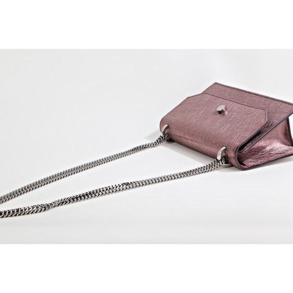 Jimmy Choo Finley Metallic Vintage Rose Leather Crossbody Shoulder Bag w/ Chain - Picture 5 of 16
